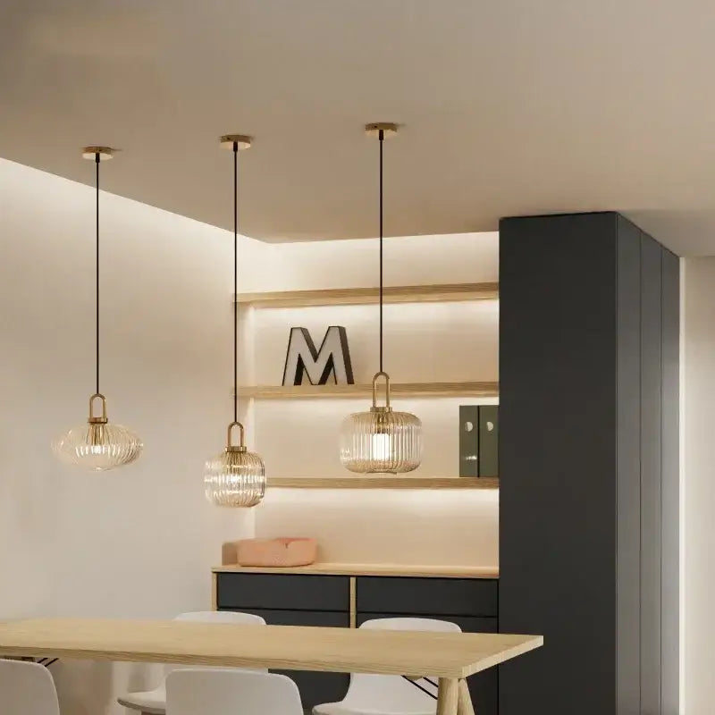 Suspension Design Contemporaine Verre Strié Élégance Chic