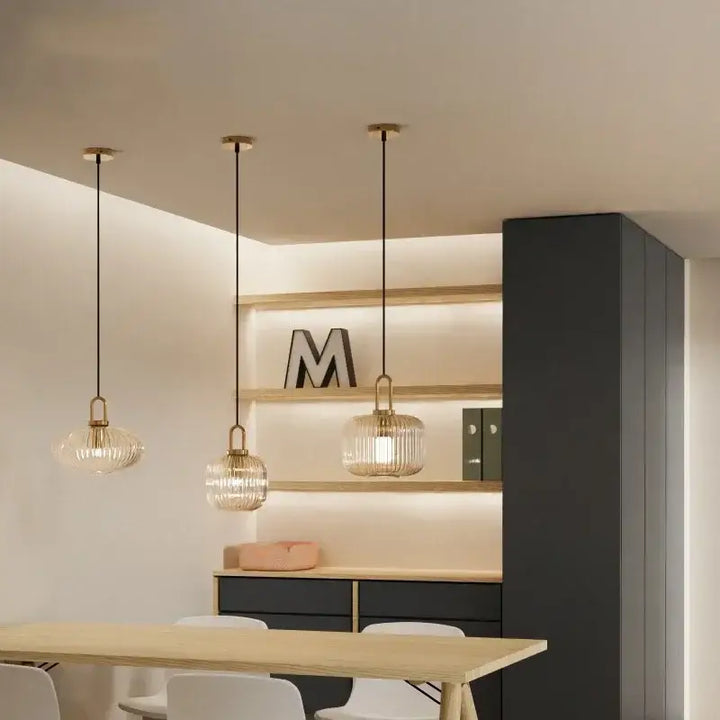 Suspension Design Contemporaine Verre Strié Élégance Chic