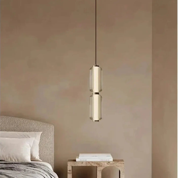 Suspension Design Cylindrique En Verre Nervuré Verticale
