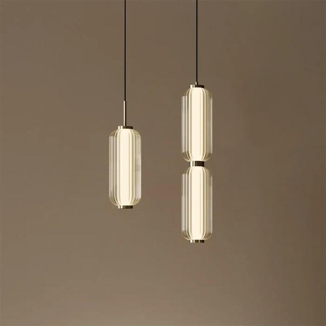 Suspension Design Cylindrique En Verre Nervuré Verticale