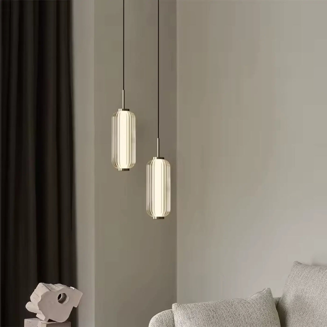 Suspension Design Cylindrique En Verre Nervuré Verticale