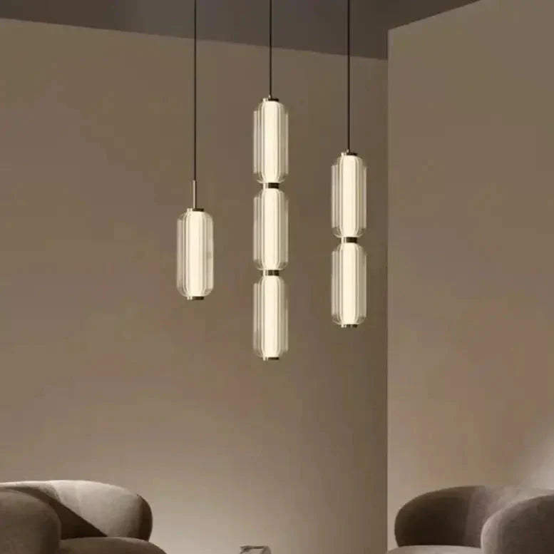 Suspension Design Cylindrique En Verre Nervuré Verticale