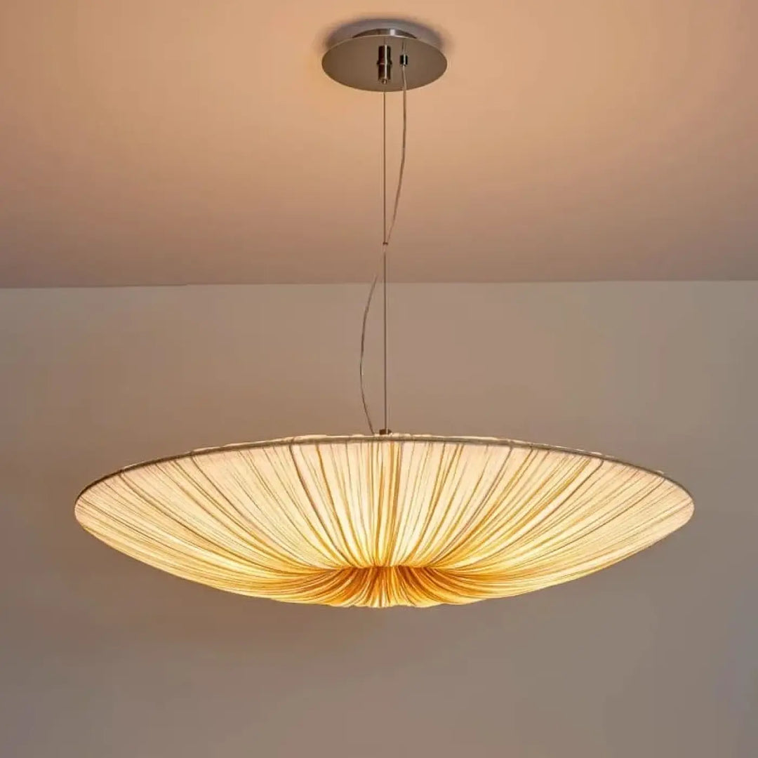 Suspension Design Disque Géant En Tissu Beige Lumineux Élégant