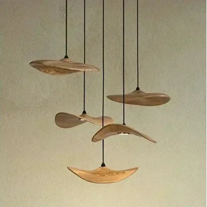 Suspension design effet bois led spectre complet élégant