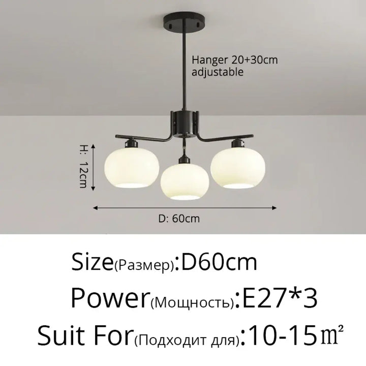 Suspension design avec globes en verre opale élégante