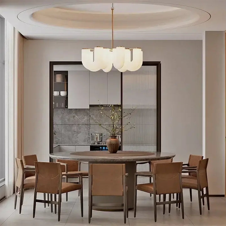 Suspension Design Laiton et Verre Opalin Courbé Moderne

