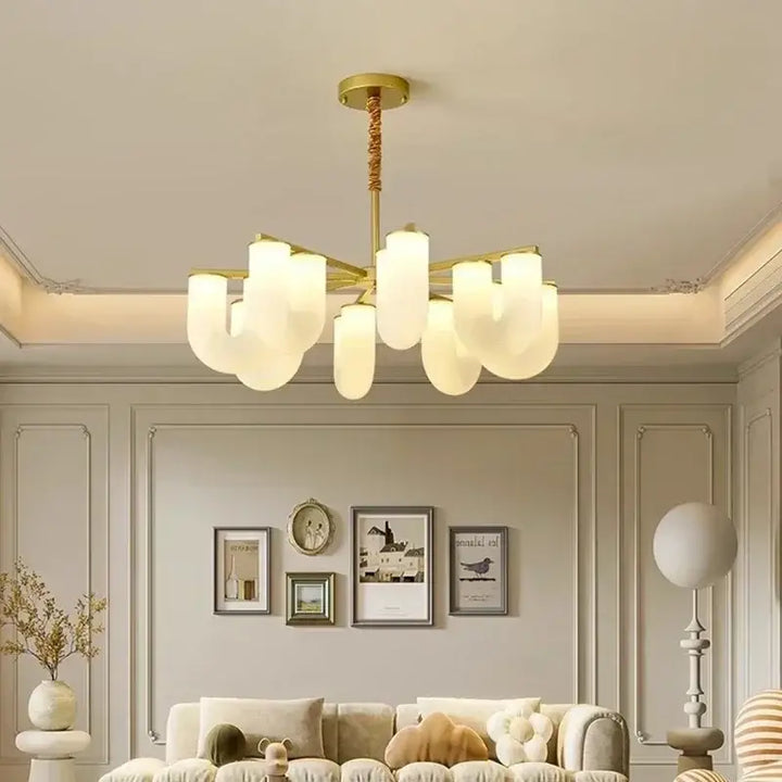 Suspension Design Laiton et Verre Opalin Courbé Moderne

