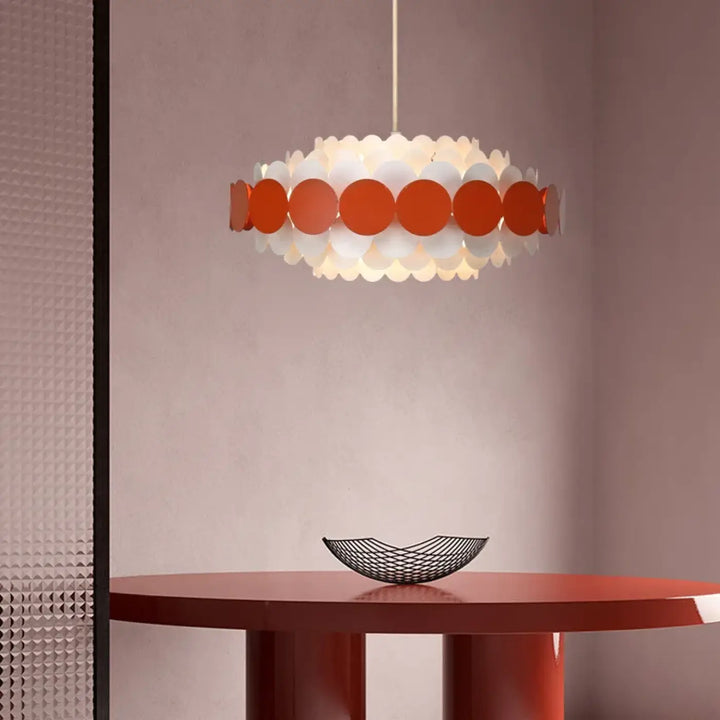 Suspension luminaire calou avec disques translucides orange et blanc circulaires, chandelier de plafond minimaliste moderne