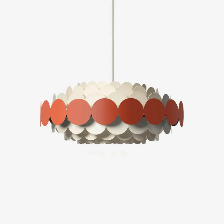 Suspension luminaire calou avec design circulaire en disques superposés blancs et rouge terracotta, chandelier plafond minimaliste