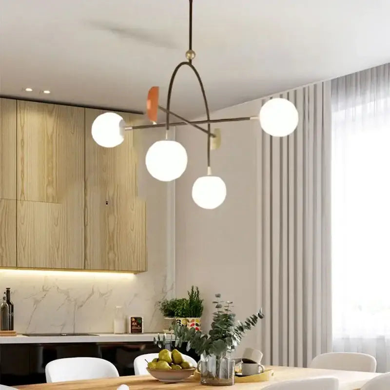 Suspension Design Moderne Boules Blanches Et Accents Colorés
