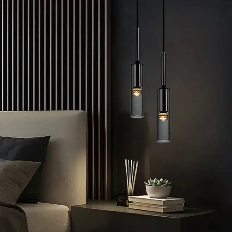 Suspension Design Moderne Cylindre Noir Verre Élégance Chic