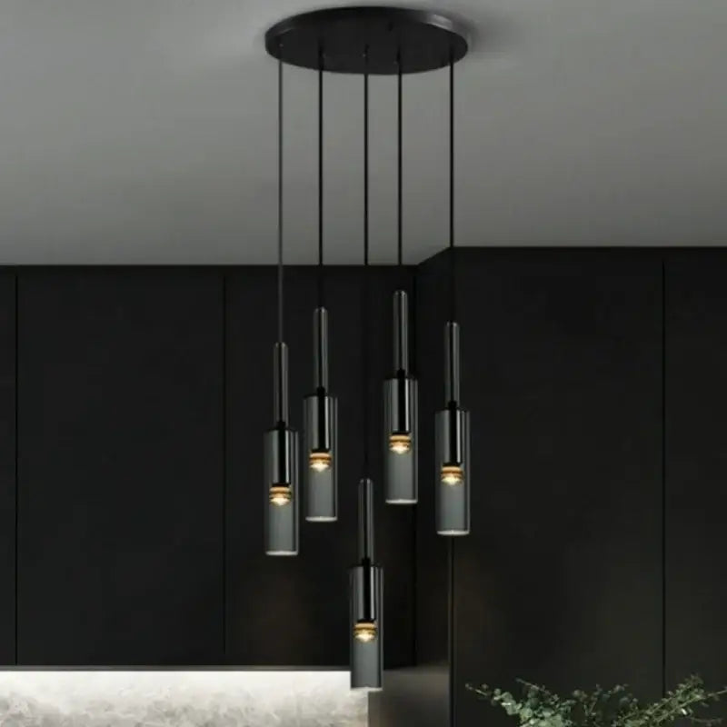 Suspension Design Moderne Cylindre Noir Verre Élégance Chic