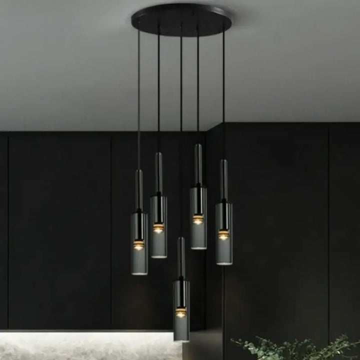 Suspension Design Moderne Cylindre Noir Verre Élégance Chic