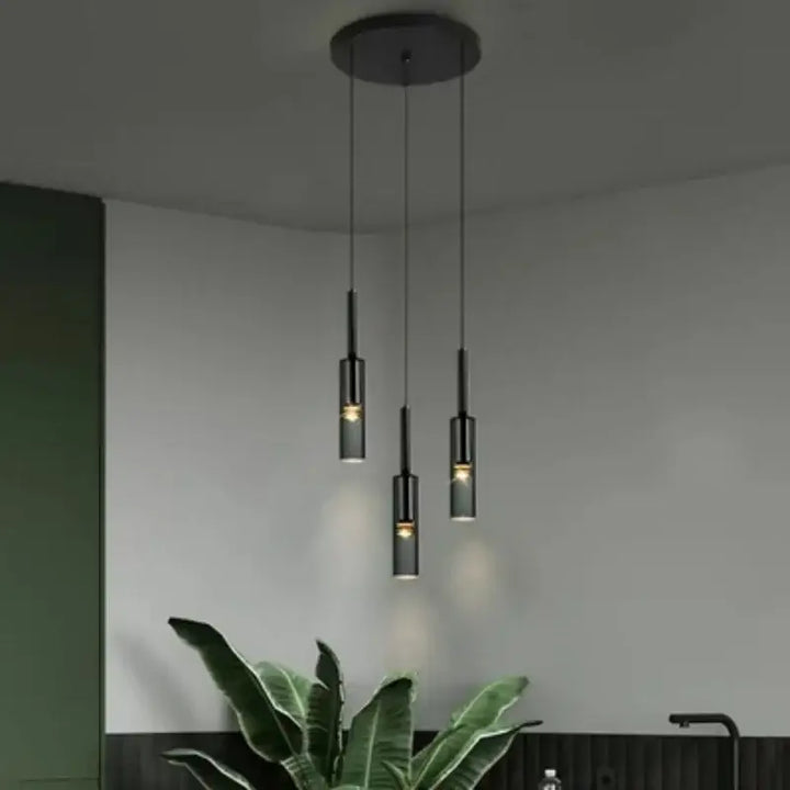 Suspension Design Moderne Cylindre Noir Verre Élégance Chic