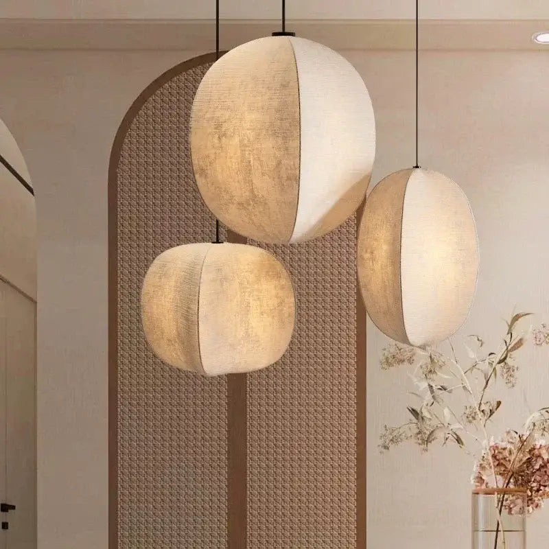 Suspension Design Moderne Sphère Bicolore Tissu Et Blanc