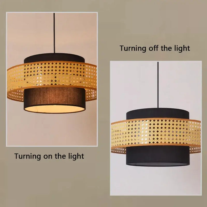 Suspension design naturelle rotin tressé et textile chic