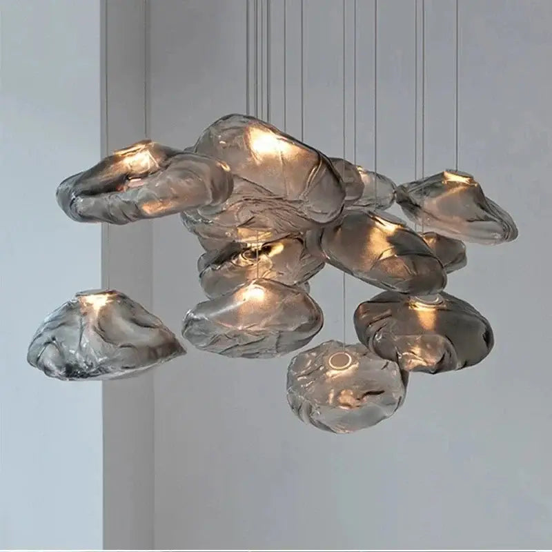 Suspension Design Nuage Verre Soufflé Clair Gris Ou Ambre

