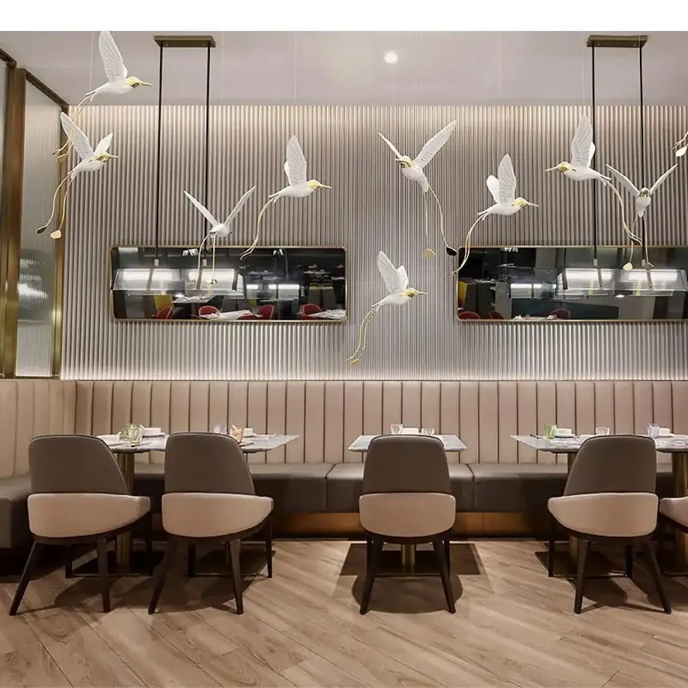 Suspension design oiseaux lumineux blanc et doré moderne