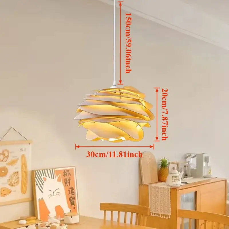 Suspension design ondulée blanche effet pétales lumineux