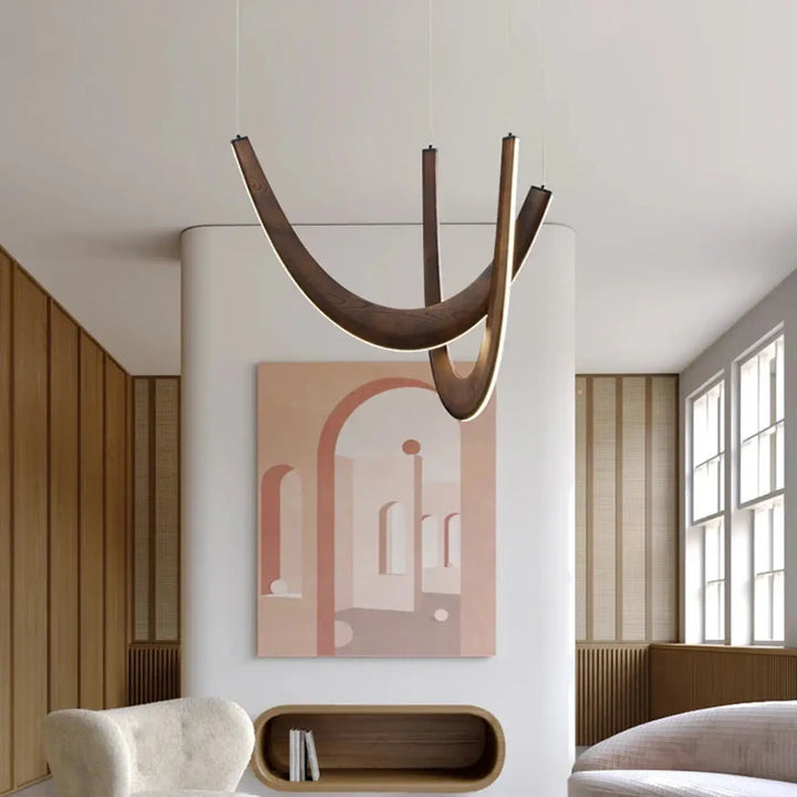 Suspension design organique en bois led contemporaine chic