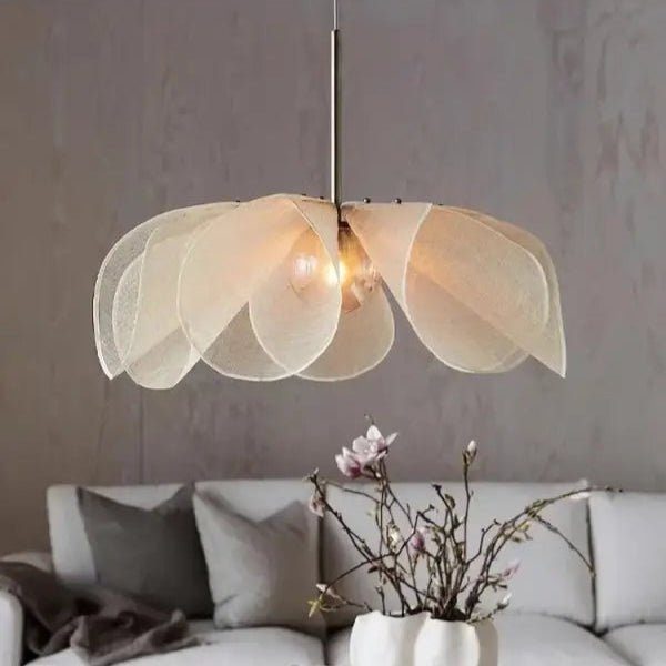 Suspension Design Pétales Tissu Beige Style Naturel Chic


