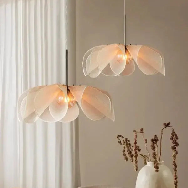Suspension Design Pétales Tissu Beige Style Naturel Chic

