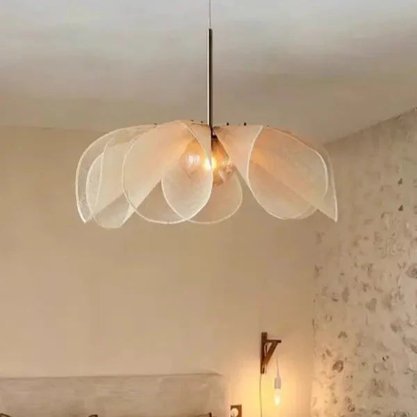 Suspension Design Pétales Tissu Beige Style Naturel Chic

