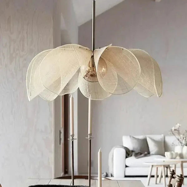 Suspension Design Pétales Tissu Beige Style Naturel Chic

