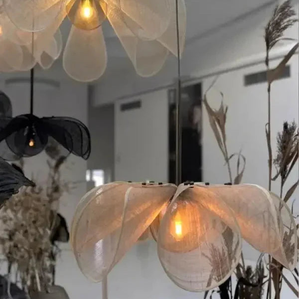 Suspension Design Pétales Tissu Beige Style Naturel Chic

