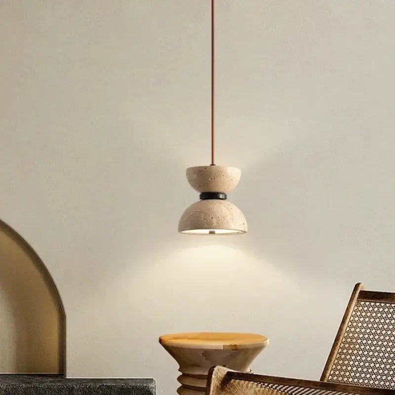 Suspension design en pierre beige luminaire led épuré