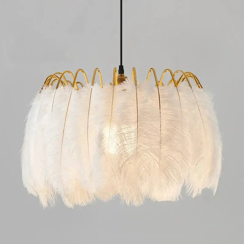Suspension Design Plumes Blanches Élégante Doré Chic