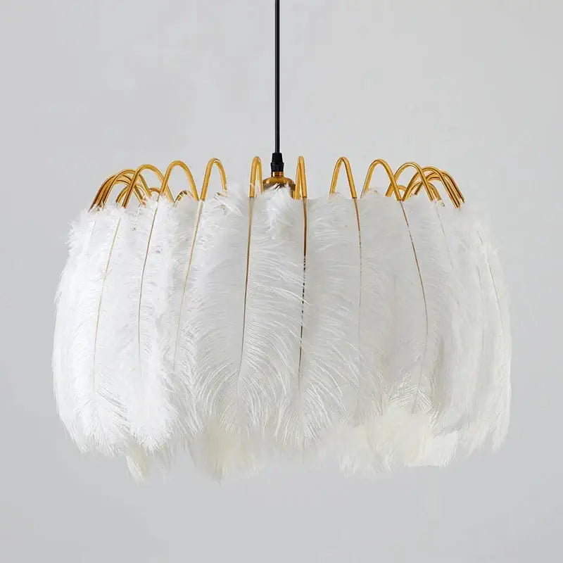 Suspension Design Plumes Blanches Élégante Doré Chic