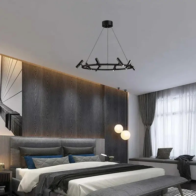 Suspension Design À Projecteurs Noirs Pour Salle À Manger Élégante