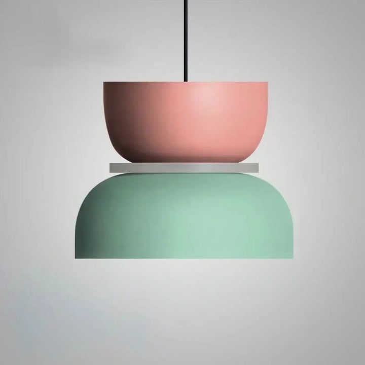 Suspension luminaire koppa en tasses superposées pastel rose et vert menthe avec finition mate design scandinave