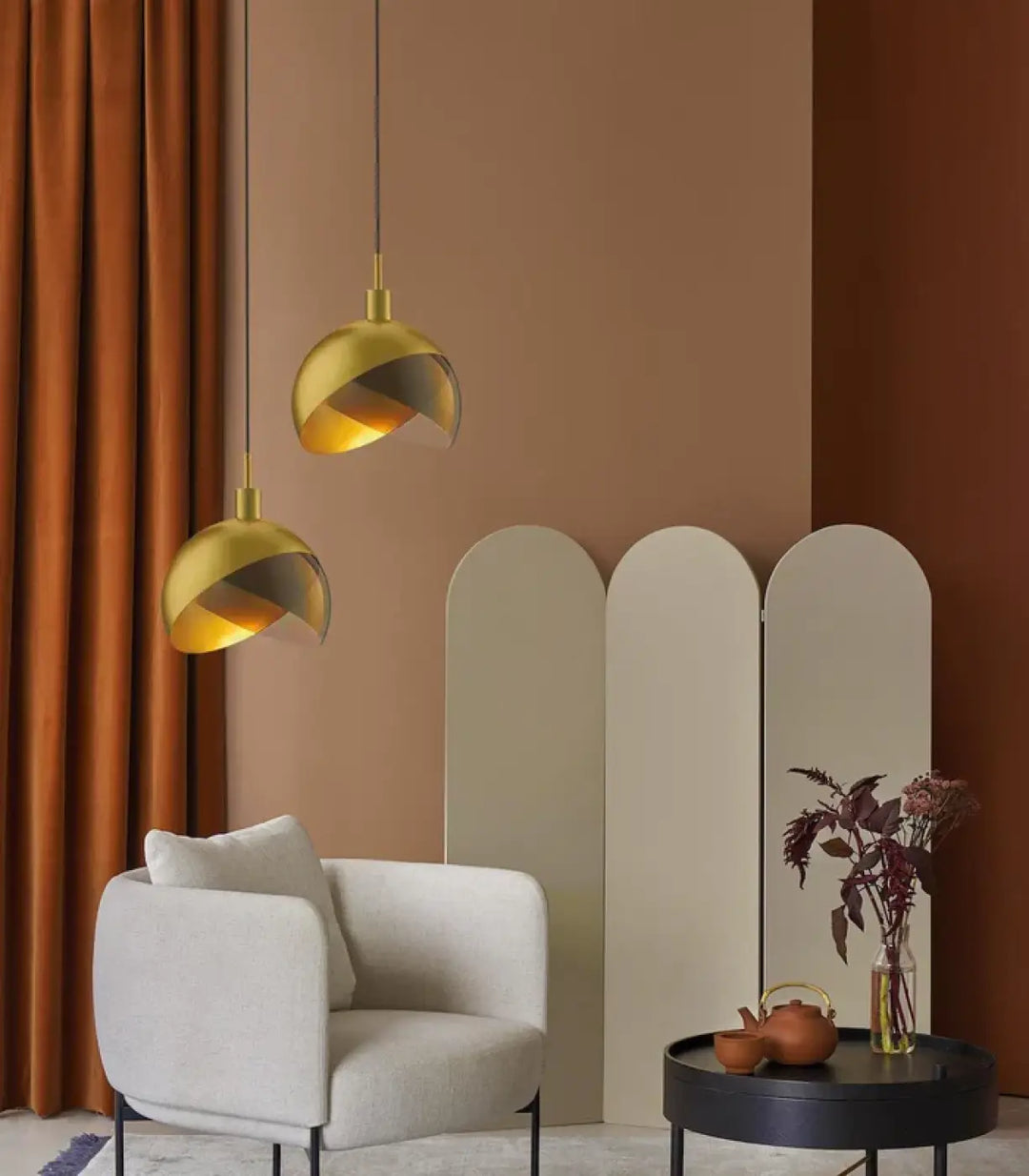 Suspension Design En Verre Fumé Et Doré Moderne