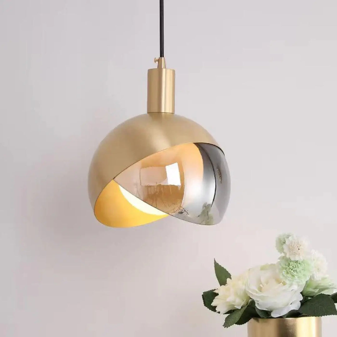 Suspension Design En Verre Fumé Et Doré Moderne