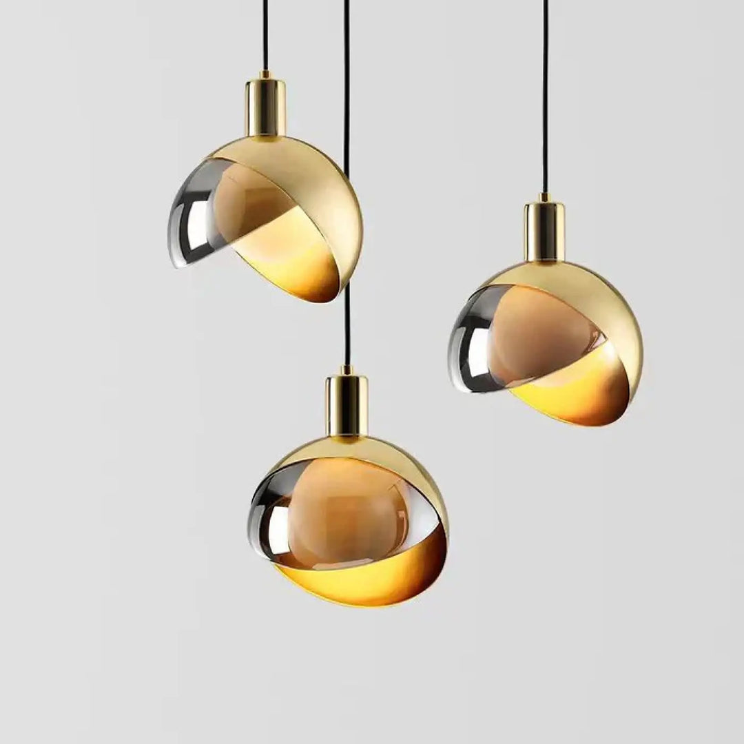 Suspension Design En Verre Fumé Et Doré Moderne