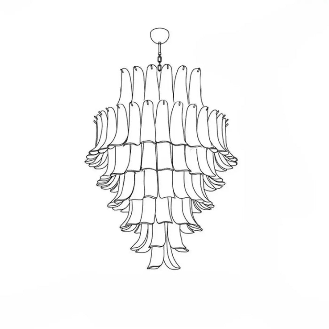 Suspension luminaire vandis avec verre sculpté effet cascade en abat-jour feuilles en style line art minimaliste