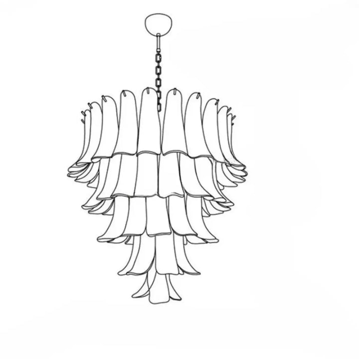 Suspension luminaire vandis avec verre sculpté multi-niveaux effet cascade et abat-jours en forme de pétales suspendus par chaîne