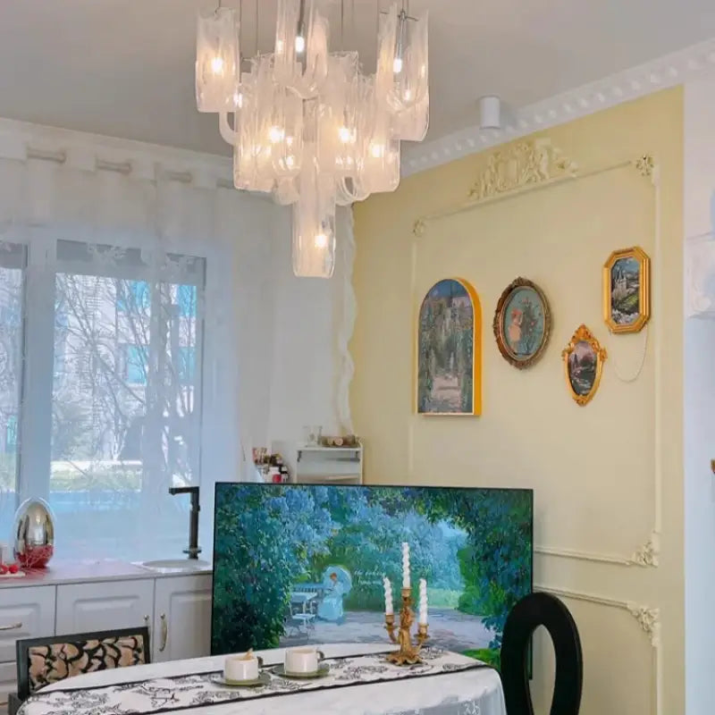 Suspension Design Verre Soufflé Blanc Et Transparent Moderne