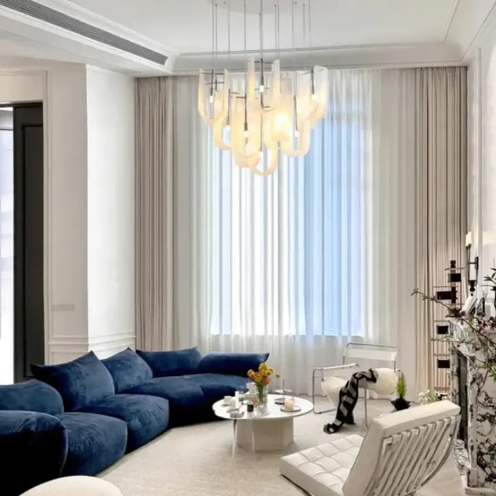 Suspension Design Verre Soufflé Blanc Et Transparent Moderne