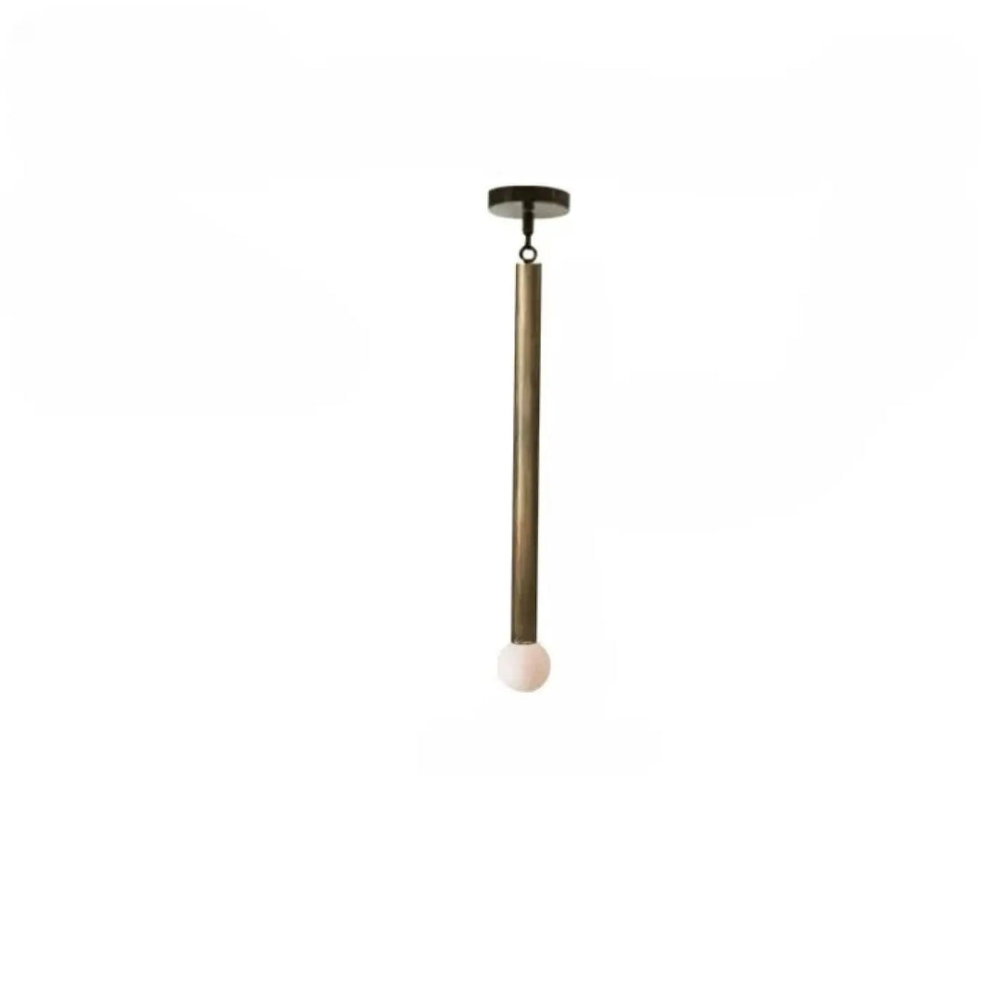 Suspension luminaire hinty avec tube métallique bronze mat et globe lumineux blanc pour suspension design verticale