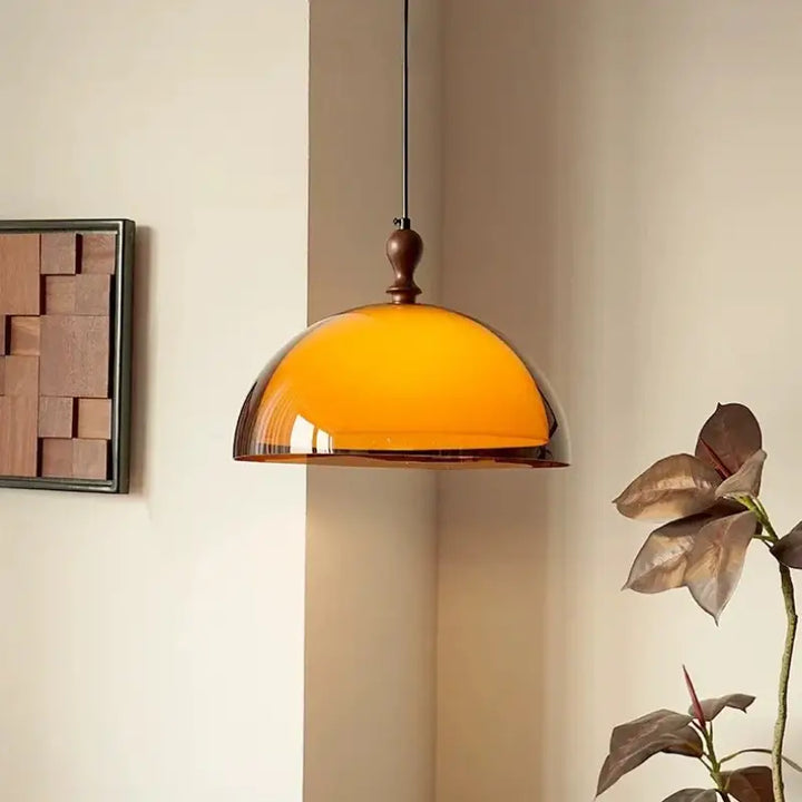 Suspension Dôme Rétro Orange Et Bois Style Vintage Charme
