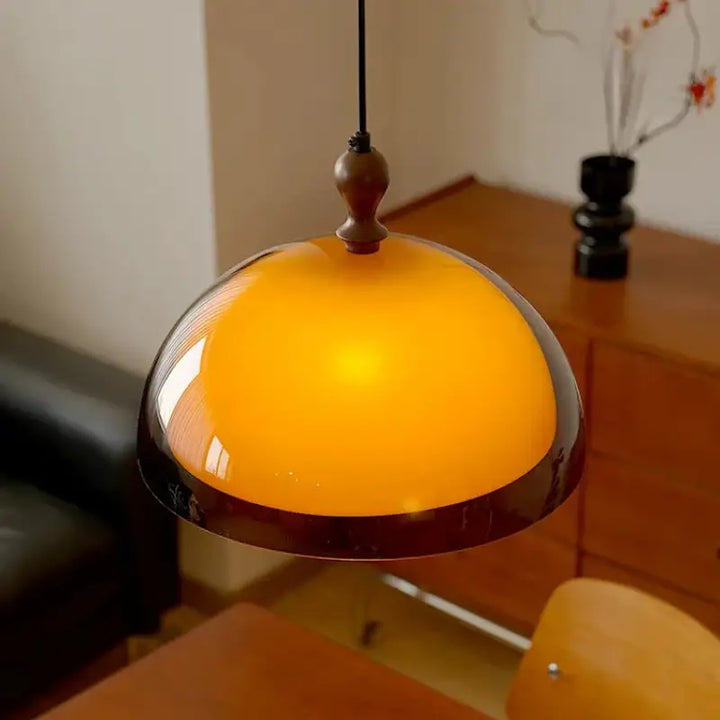 Suspension Dôme Rétro Orange Et Bois Style Vintage Charme