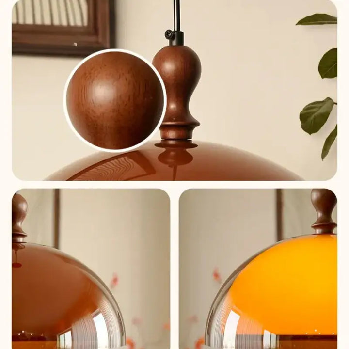 Suspension Dôme Rétro Orange Et Bois Style Vintage Charme