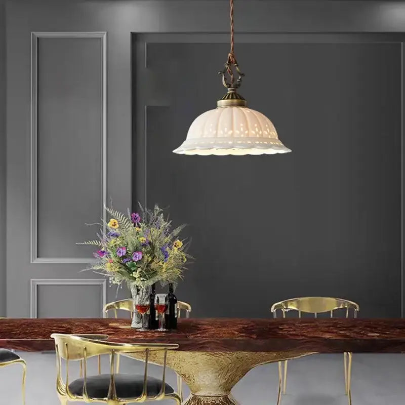 Vintage White Ceramic Pendant Light Old Copper Dining Room Bar Bedroom Lamp E27 Bulb Dropshipping Wire Adjustable Room