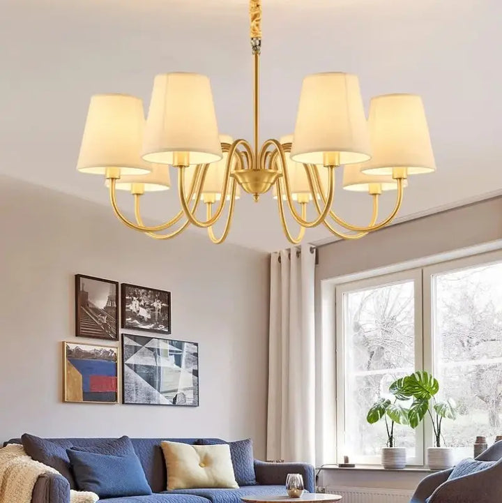 Suspension Dorée Classique À Abat-Jour Tissu Pour Salon Élégant