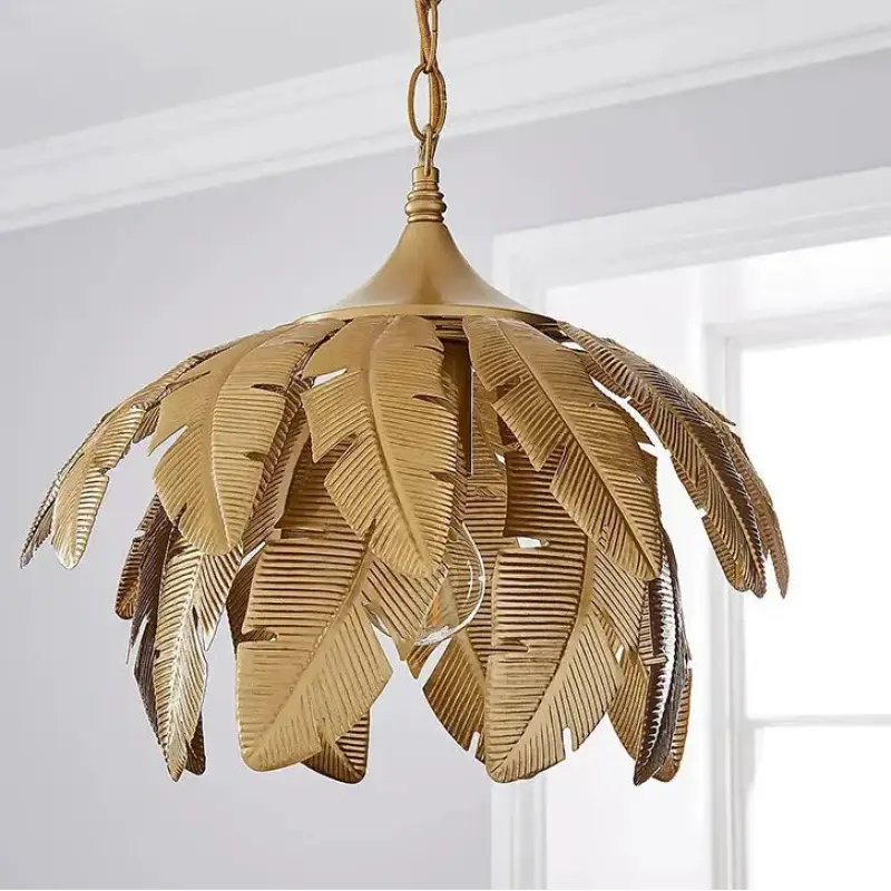 Suspension dorée en métal style feuilles décoratif naturel