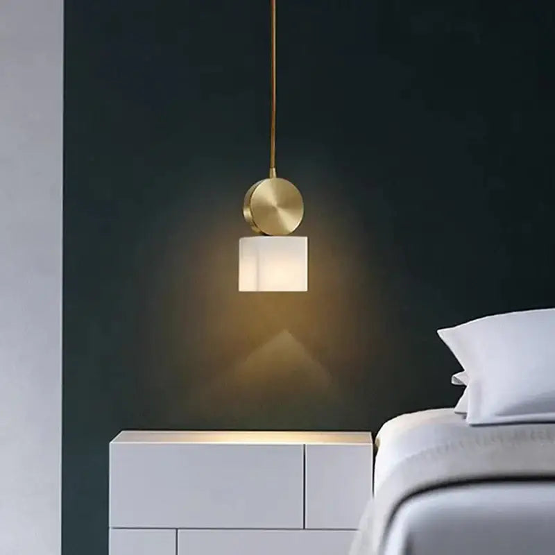 Suspension double en laiton et verre marbré design moderne