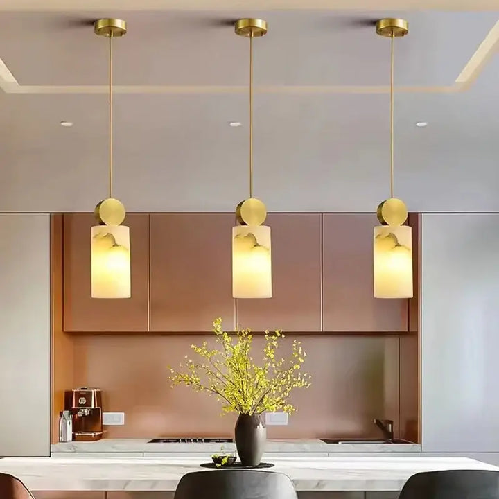 Suspension double en laiton et verre marbré design moderne